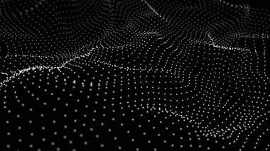 Noktalar ve doğrular dalgası. Dinamik dalgalı soyut bir arkaplan. Uzayda noktalar. 3d oluşturma