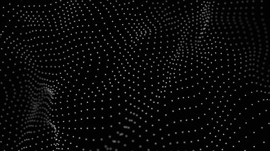 Noktalar ve doğrular dalgası. Dinamik dalgalı soyut bir arkaplan. Uzayda noktalar. 3d oluşturma