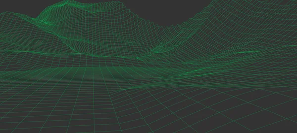 Dağların peyzaj tasarımı. Tel çerçeve 3D görüntü. — Stok Vektör