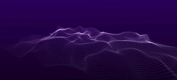 Wave of points and lines. Abstract background with dynamic wave. Dots in space. 3d rendering
