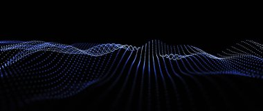 Noktalar ve doğrular dalgası. Dinamik dalgalı soyut bir arkaplan. Uzayda noktalar. 3d oluşturma