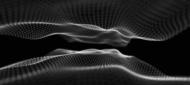 Noktaların ve çizgilerin dalga biçimi. Soyut ağ örgüsü. 3B görüntüleme