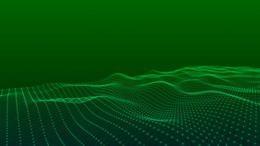 Noktaların ve çizgilerin dalga biçimi. Soyut ağ örgüsü. 3B görüntüleme