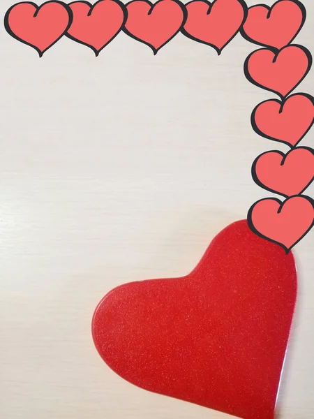 Valentine's Day greeting card, on a white background with space for text, inserted hearts and a large red heart.