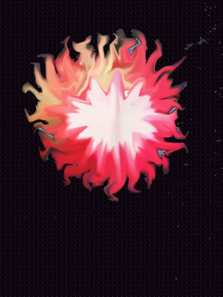 On a black background, a colorful flower in red pink and white,light yellow tones with a wavy pattern, gradient blur.