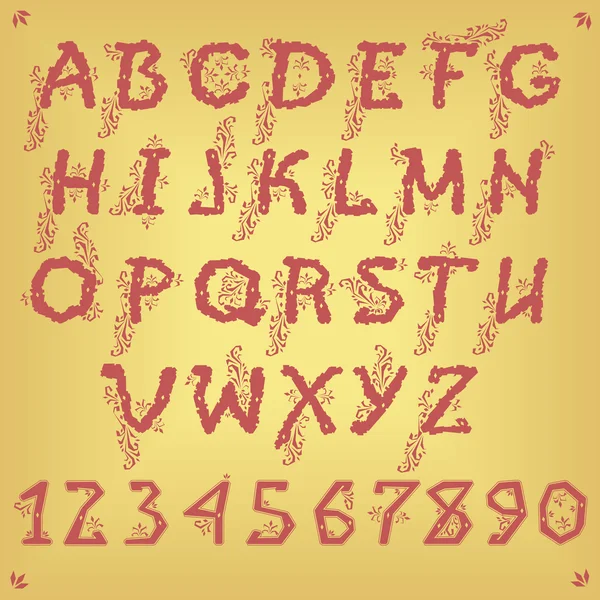 Etniczne kwiatowy alfabet czerwony. — Zdjęcie stockowe