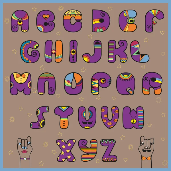 Hipster Alphabet. Funny purple and orange letters — Stock Photo, Image