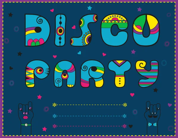Partido Disco. Convite para a festa. Fonte azul engraçado — Fotografia de Stock