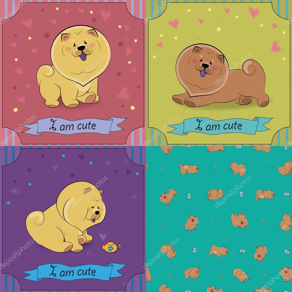 Série De Dessin Animé Chiens Chow Chow Image Vectorielle