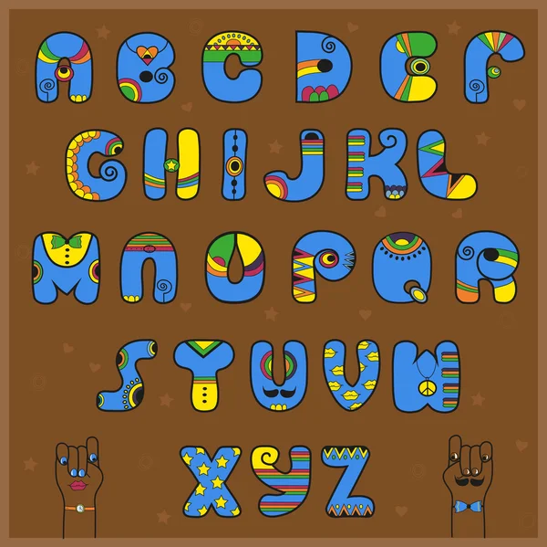 Художественный синий и желтый алфавит — стоковое фото