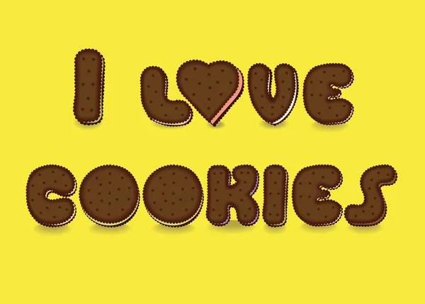 Λατρεύω τα cookies. Γλυκό γραμματοσειράς — Διανυσματικό Αρχείο