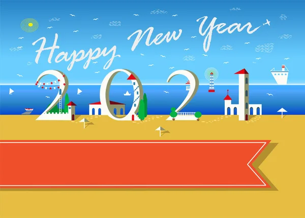 White Text Happy New Year Plane Sky Number 2021 White — Stock Photo, Image