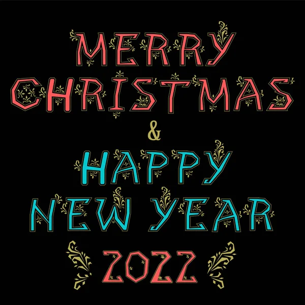 Feliz Navidad Feliz Año Nuevo 2022 Letras Azules Rojas Artísticas — Vector de stock