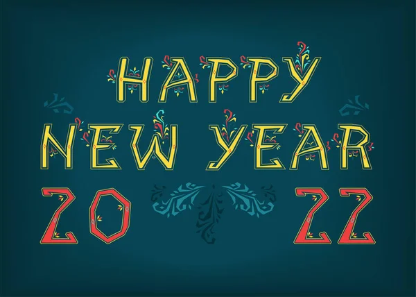 Szczęśliwego Nowego Roku 2022 Napis Ludowy Czcionką Artystyczną Żółte Litery — Zdjęcie stockowe