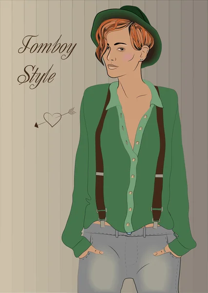 Chica en el estilo de Tomboy — Archivo Imágenes Vectoriales