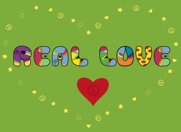 Επιγραφή πραγματική αγάπη. Χρωματιστά γράμματα — Διανυσματικό Αρχείο