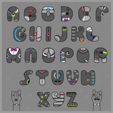 Hipster alfabe. Komik Gri harfler