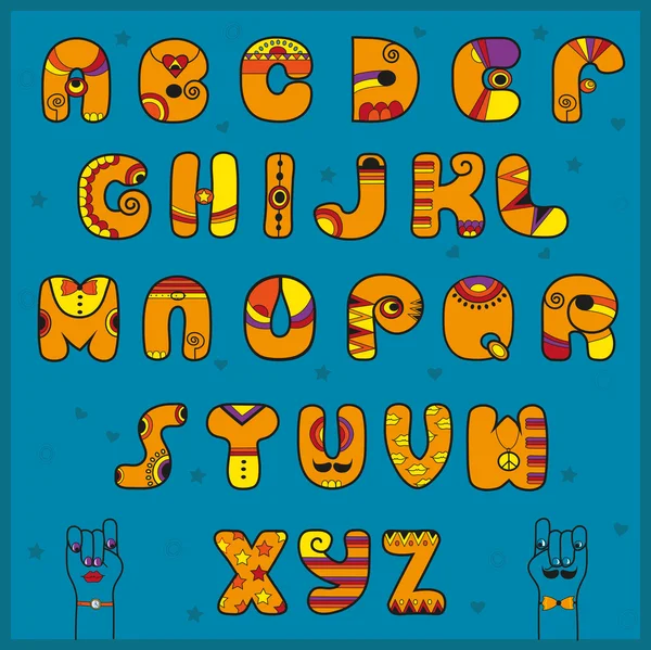 Алфавіт в індійському стилі. Смішні помаранчевий листи — стоковий вектор