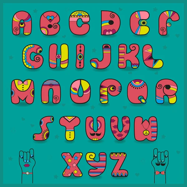 Candy alfabet. Grappige roze en gele letters — Stockvector