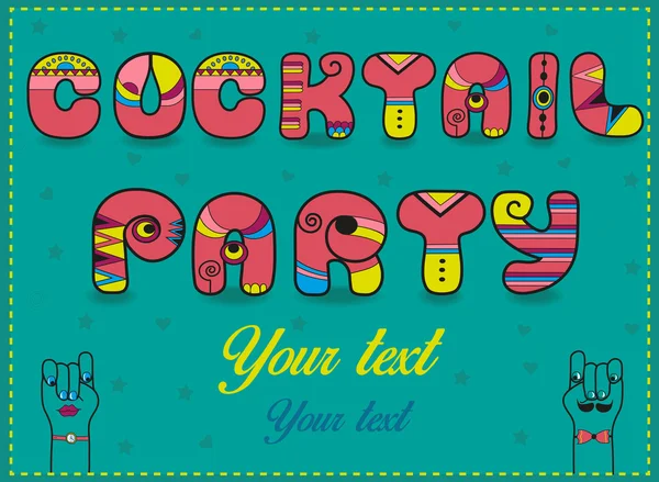 Festa do Cocktail de inscrição. Cartas cor-de-rosa engraçado com partes brilhantes — Vetor de Stock