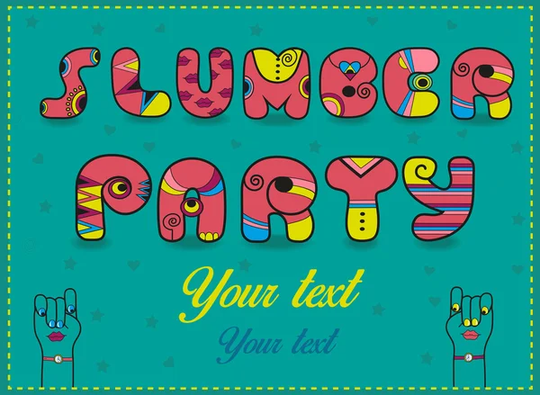 Fiesta de Inscripción Slumber. Cartas rosas divertidas con partes brillantes — Vector de stock