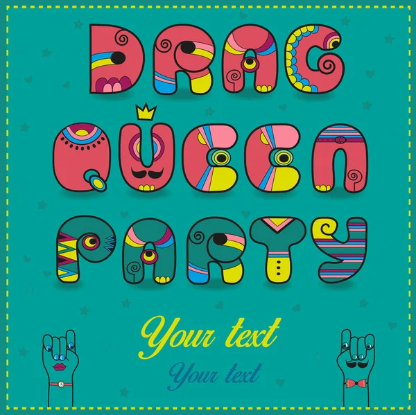 Inscrição Drag Queen Party. Cartas cor-de-rosa engraçado com par brilhante — Vetor de Stock