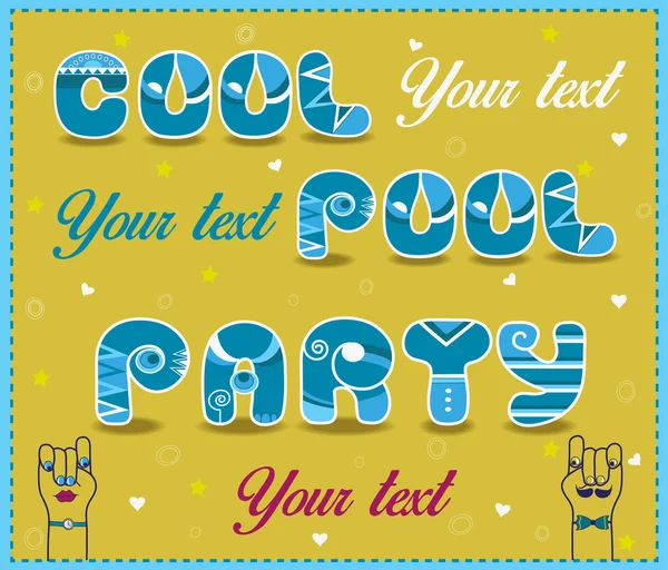 Inscripción Cool Pool Party. Cartas azules y blancas graciosas — Vector de stock