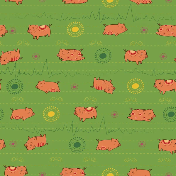 Happy pink piggies with green background — Stock vektor