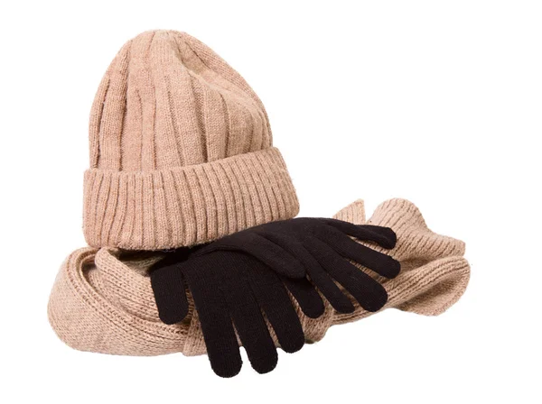 Vêtements pour une saison froide : bonnet, écharpe et gants en laine — Photo