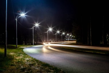 Fenerler geceleri ormanı ve yolu aydınlatır.