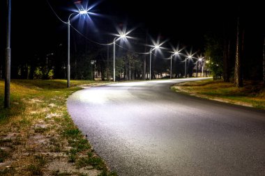 Fenerler geceleri ormanı ve yolu aydınlatır.