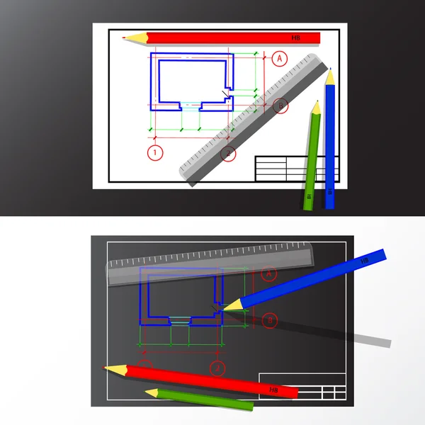 Renkli kalem, cetvel, çizim, tasarım, planlama