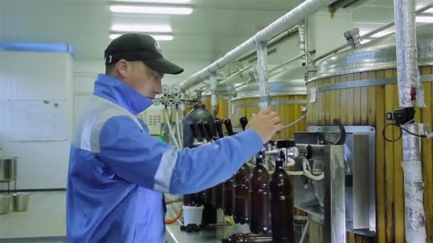 Flaschenbier in der Brauerei verschüttet — Stockvideo