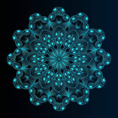 Arabesk İslami dekoratif sanat arka plan mandala elektrik cyan renk ile Arap stili geometrik desen tasarımı