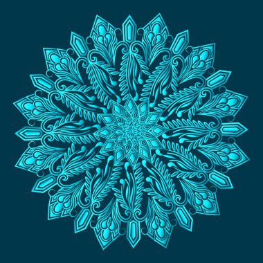 Çiçeksel arabesk yeşilimsi mavi renkli süslü arka plan tasarımı ve İslami soyut mandala tasarımı  