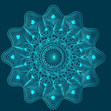 Cyan mavisi desenli İslami geometrik çizgili lüks çiçek mandala tasarımı
