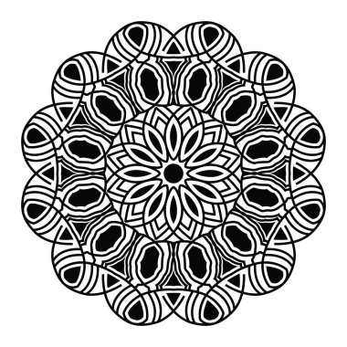 Mandala, Hint süslemelerinin soyut siyah ve beyaz desenli dekoratif arka plan tasarımının izole bir elementi.