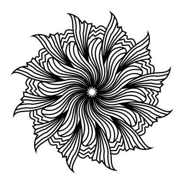 Mandala, Hint süslemelerinin soyut siyah ve beyaz desenli dekoratif arka plan tasarımının izole bir elementi.