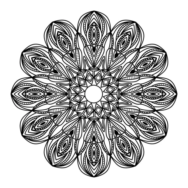 Мандала Ізольований Елемент Індійського Декоративного Квіткового Стилю Абстрактний Чорно Білий — стоковий вектор