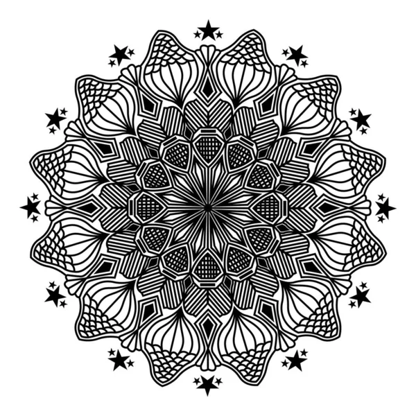 印度观赏花卉装饰风格的曼陀罗分离元素抽象黑白图案背景设计 — 图库矢量图片