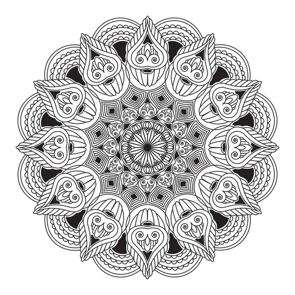 印度观赏花卉装饰风格的曼陀罗分离元素抽象黑白图案背景设计 — 图库矢量图片