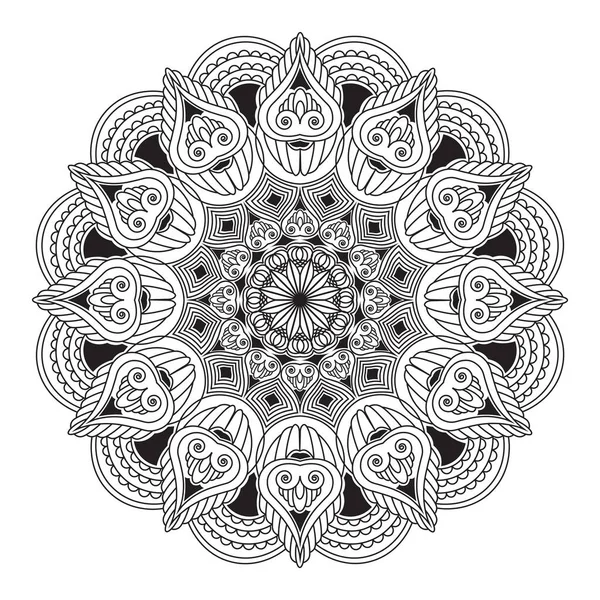 Mandala Élément Isolé Style Floral Ornemental Indien Abstrait Noir Blanc — Image vectorielle