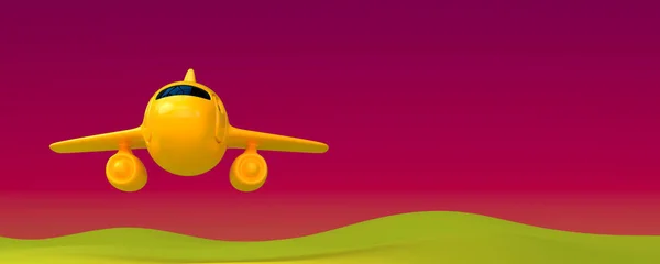 magic Holiday vacation travel concept: evening sky and toy airplane flying high - 3d render - Airport travel transportation