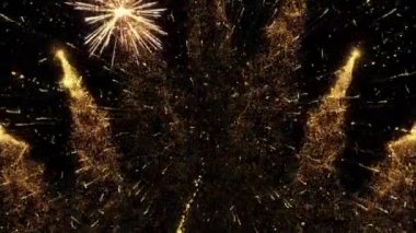 4 bin. Bokeh lambalı gerçek altın sarısı havai fişeklerin soyut bulanıklığı