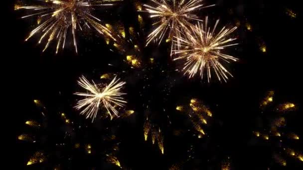 4K. Abstrakte Verschwommenheit von echtem goldglänzendem Feuerwerk mit Bokeh-Lichtern
