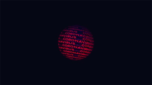 Esfera vermelha com o texto Coronovirus pisca em um fundo escuro. — Vídeo de Stock