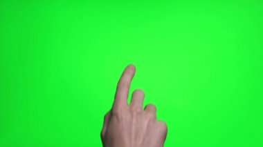 4K man yeşil ekranda dokunmatik el hareketi.