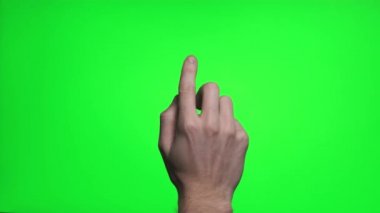 4K man yeşil ekranda dokunmatik el hareketi.
