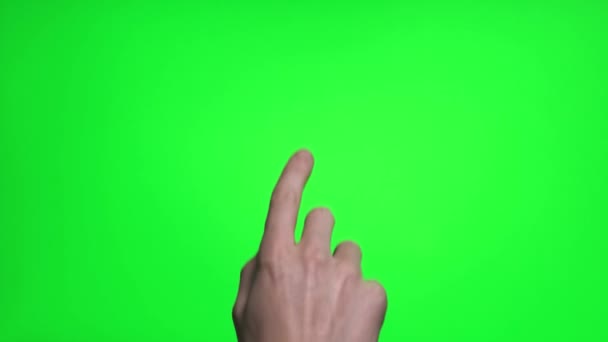 4K mão homem gestos touchscreen na tela verde. — Vídeo de Stock