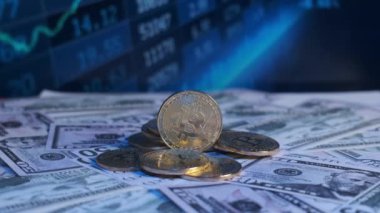 Değişen borsa kurlarının zeminine karşı Bitcoin paraları.